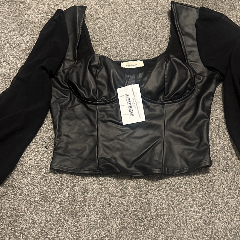 Mint Black Faux Leather Crop Top